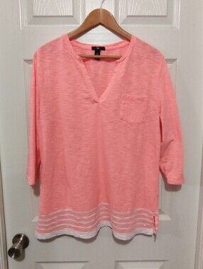 GAP Coral V-Neck Tunic with Sheer Stripe Hem